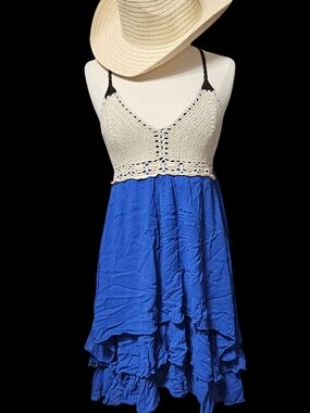 Shyanne Blue and Cream High-Low Sundress